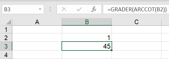 Beregninger af arccot(x) i Excel regneark