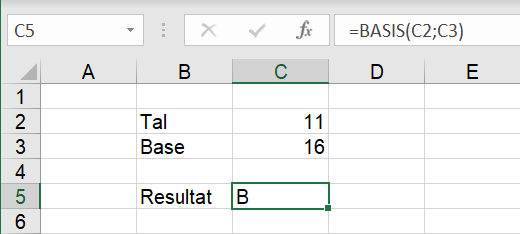 Omregning af tal til base X i Excel regneark