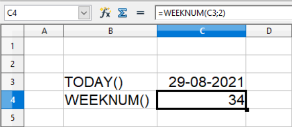 Aktuelt ugenummer med WEEKNUM() i Calc regneark