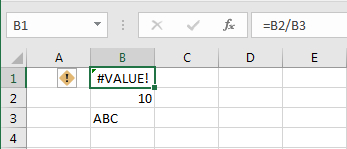 Division med ugyldige værdier i cellerne i Excel regneark