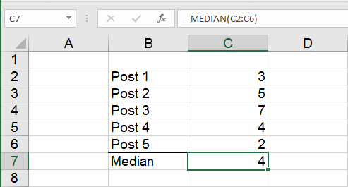 Median af værdier i celler i Excel regneark