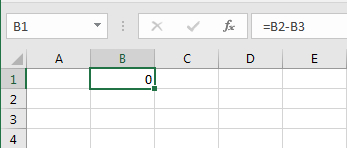 Subtraktion uden værdier i cellerne i Excel regneark