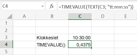 Omregning af klokkeslet til fraktion af døgn i Excel regneark